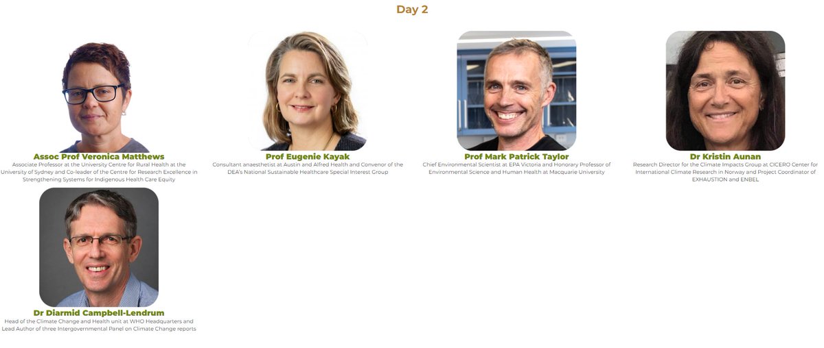 Some of the incredible speakers joining us on day 2 of #HEAL2022 on 24 November! We can't wait to hear from them on how we can better address climate and environmental impacts on human health through transformational change. Register today at: healnetwork.org.au