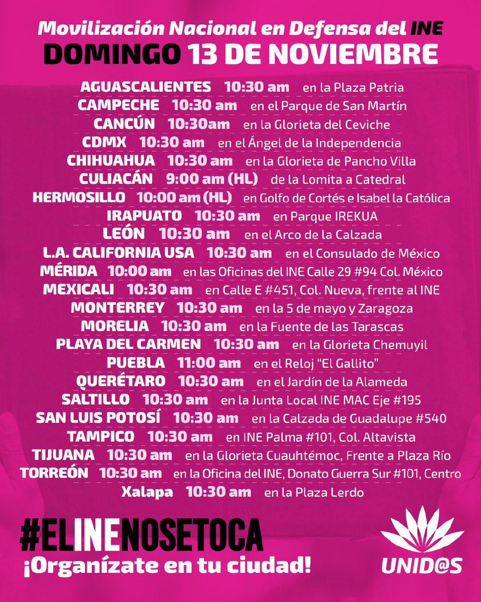 analucia_medina's tweet photo. La movilización para defender al #INE se hará a lo largo y ancho del país, y en el Ángel de la Independencia, a las 10:30‼️

#ElINENoSeToca 
#YoVoyALaMarcha 
#MarchaPorLaDemocracia https://t.co/U50TjXzMCx