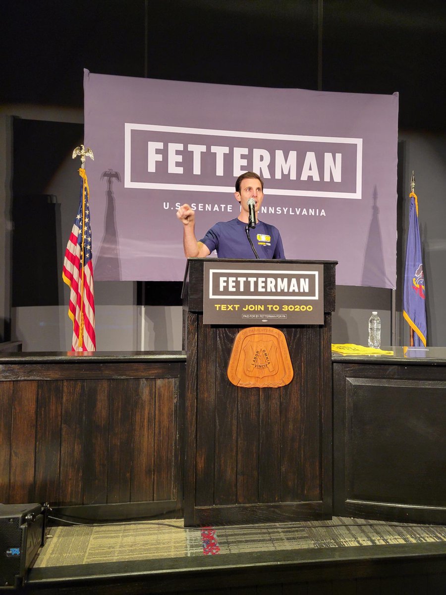 ChrisForPA's tweet photo. Proud to join @JohnFetterman and @giselefetterman to rally a massive crowd to get out the vote tomorrow. We're ready to win here in #PA17 and across the Commonwealth, and John and I are ready to serve. Big thanks to @EASCarpenters for hosting us tonight! https://t.co/Jbk2VdNuDI