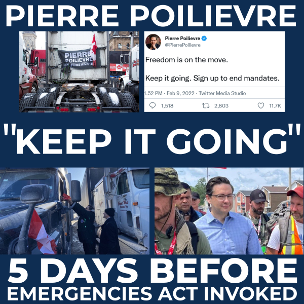 TheMandrewCan's tweet photo. @SarahFischer__ Sarah, the day after Pat King posted a video LAUGHING about keeping Ottawa residents up for 10 DAYS (Feb 8), Poilievre twt "Keep it going."?👇 Is that not a complete dereliction of duty? #POEC #EmergenciesActInquiry https://t.co/YUpseZvHOy