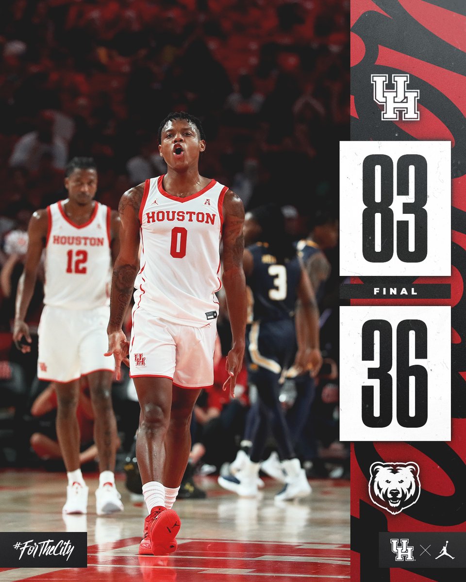 UHCougarMBK's tweet photo. COOGS WIN!
presented by @thejointchiro

Nice start...
@UHouston takes 18th season-opening win in last 19 yrs

@m_sasser0 | 21 pts | 3 asts
@JwanRoberts13 | 12 pts | 6 rebs
@JaraceW | 8 pts | 12 rebs

#ForTheCity x #GoCoogs https://t.co/oKezzhpCoX