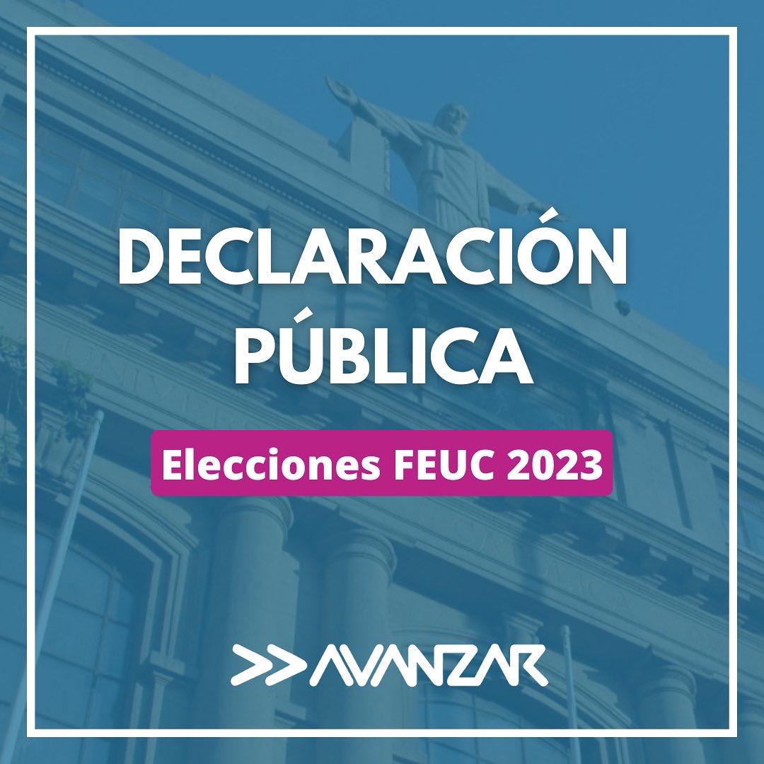 AvanzarU's tweet photo. [DECLARACIÓN PÚBLICA] 
Les dejamos la declaración oficial respecto a los hechos controvertidos los últimos días respecto a las Elecciones FEUC. https://t.co/xr8pKDxQbL