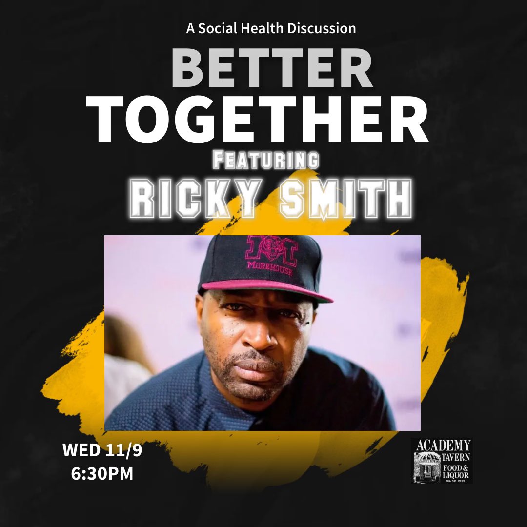 #BetterTogether #Series #Wednesday #featuredartist <a href="/Rickonia/">Ricky Smith</a> 6:30-8:30
#social #MentalHealthAwareness