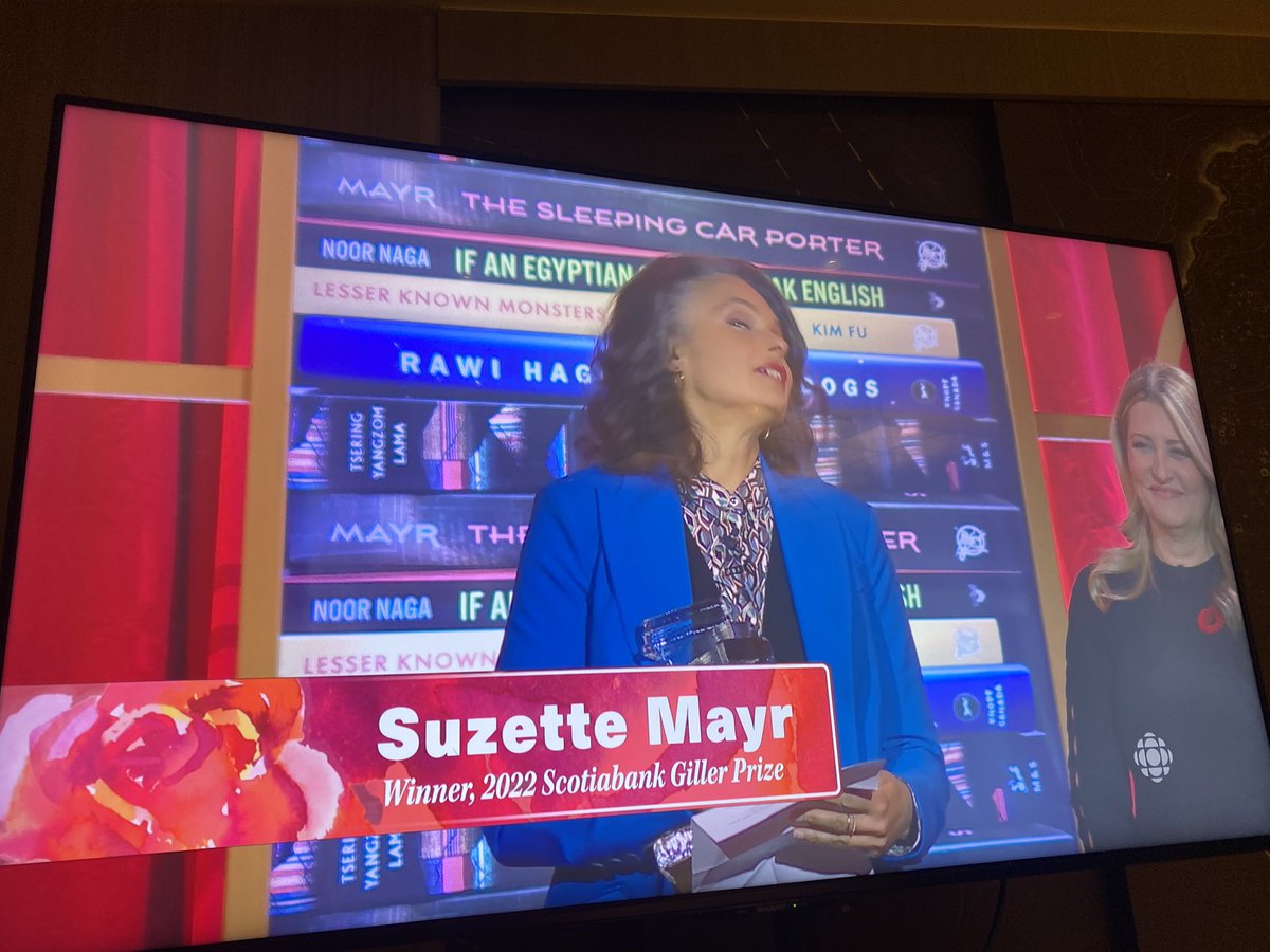 glasneronfilm's tweet photo. The winner of the 2022 @GillerPrize is Calgary's Suzette Mayr for The Sleeping Car Porter.  “I think today I’m officially done with my feeling of imposter syndrome as a writer.” https://t.co/D1K3CRNPsf