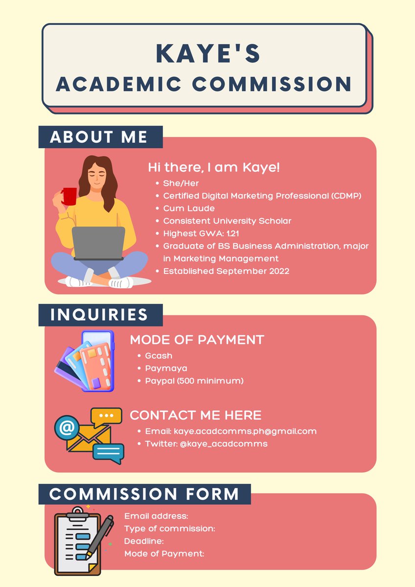 kaye_acadcomms's tweet image. LF CLIENT

Hi buddy! Welcome to Kaye&apos;s Services. Ready to assist and help you with your workload. 📚

You can refer to this sheet for the credibility, services offered, T&amp;amp;C&apos;s, and my rates. 

#Commission #AcademicWriting #opencommissions #editing