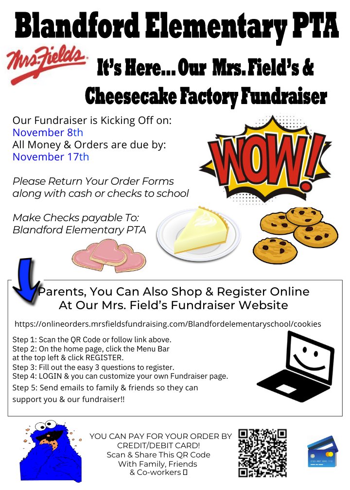 blandfordpta's tweet photo. Well this is exciting! 😃 Cookies and Cheesecake? Yes please!! Just in time for the holidays! @Blandford_Bears #mrsfieldscookies #cheesecakefactory https://t.co/903a6CUgGC