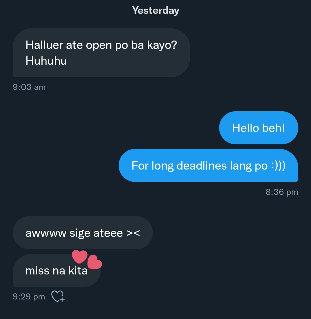 Breaking my inactivity for a bit of softie hours. Woke up to this message from one of my regulars. Miss ko na din kayo 🥺