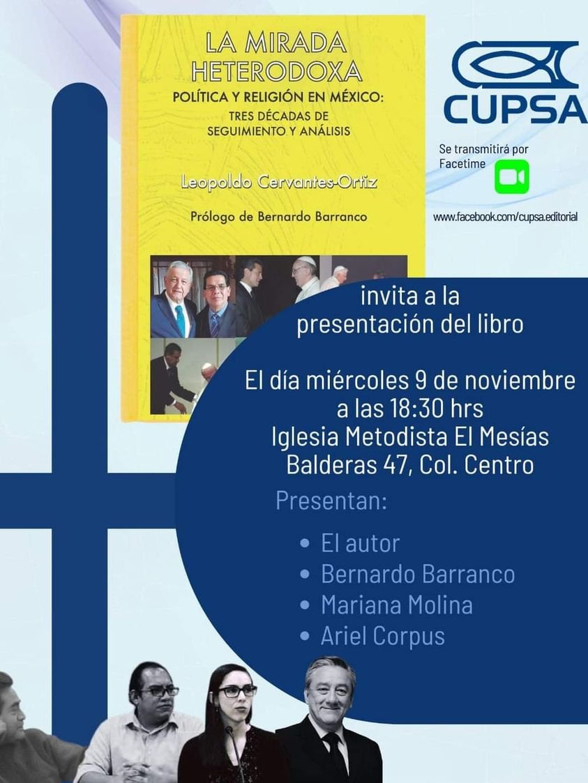 La Mirada heterodoxa
Presentación del libro este miércoles a las 18:30 horas. La visión protestante de la relación entre la política y la religión en los últimos 30 años. Tengo el honor de ser uno de los comentaristas. Están invitados ¡Un agasajo!