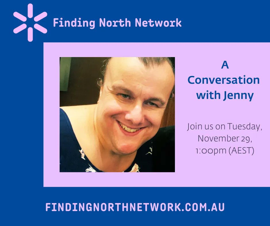 findingnorthau's tweet photo. #FindingmyNorth showcases stories of #recovery and #leadership as a way of learning from & inspiring each other. Join us on November 29th as we speak to #ConsumerAdvocate @jennysmith12345. REGISTER HERE https://t.co/qf7hxx5zBk #findingnorthnetwork #whatsyournorth #livedexperience https://t.co/5lhAn6nJl7