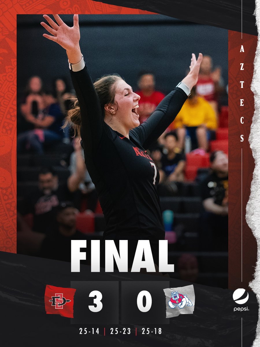 .@corfmadi knows "how sweep it is" after the Aztecs blank Fresno State on Monday. She led us with 15 kills and hit .667 for the match. See you this Thursday for our home finale vs. UNLV at 7 pm. 
#GoAztecs ❤️🖤
