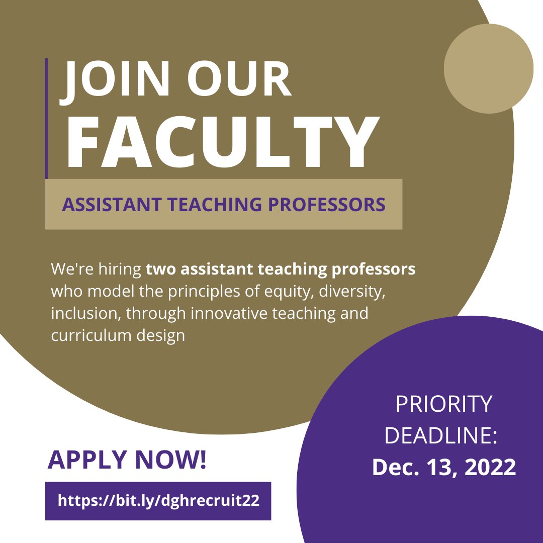 Join the faculty at UW Department of Global Health. We’re hiring two assistant professors who model equity, diversity, and inclusion principles through innovative teaching and curriculum design. bit.ly/dghrecruit22