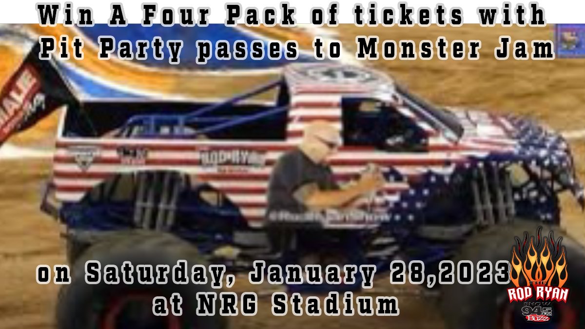 rodryanshow's tweet photo. We have another opportunity to win a 4 pack of @monsterjam tickets with pit passes. @945thebuzz and @rodryanshow want to hook you up. Retweet this tweet using #945thebuzz for your chance to win. The winner selection happens at 8:20 am. #every20minutes https://t.co/aNXENbZof6