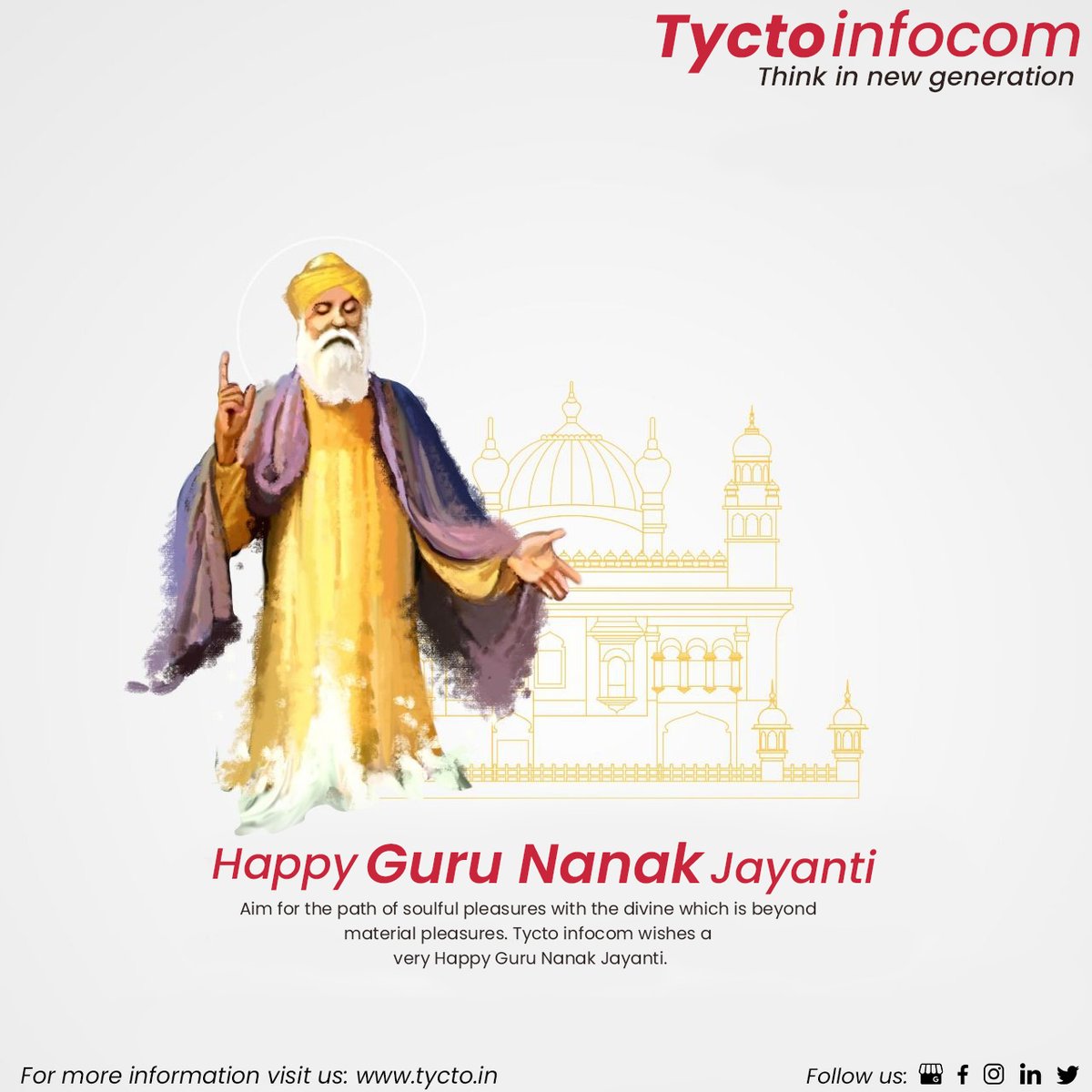 TyctoI's tweet photo. Aim for the path of soulful pleasures with the divine which is beyond material pleasures. Tycto infocom wishes a very Happy Guru Nanak Jayanti. ☎️+91-9568529808 or Visit us: https://t.co/VS3jdIqgx9   #gurunanak #waheguru #gurbani  #sikhism #khalsa #sikh #gurunanakdevji https://t.co/h7vQrErihz