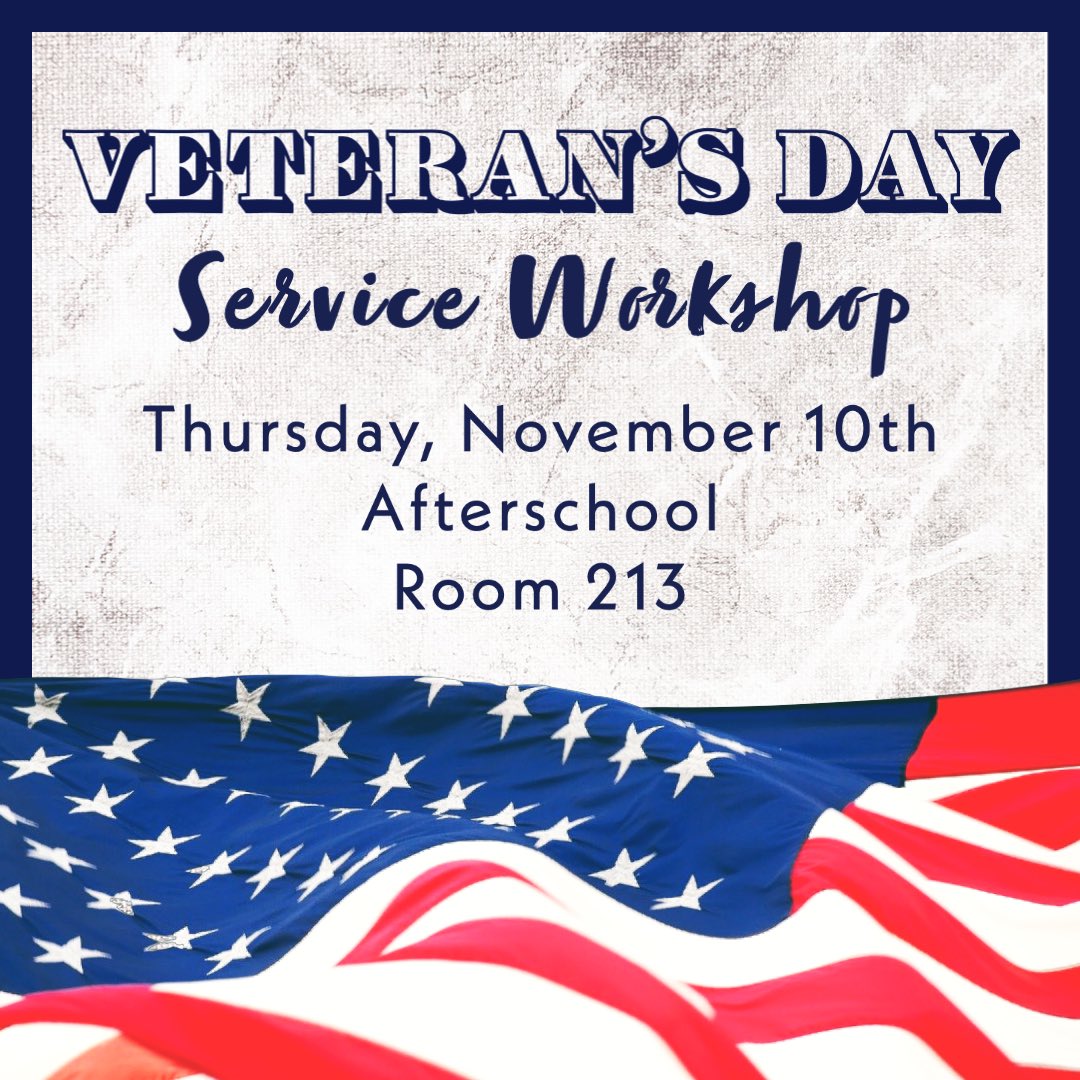 SharyHistClub's tweet photo. Join us this Thursday and earn service hours as we commemorate Veteran’s Day by writing letters to our servicemen and servicewomen who are currently deployed! We’ll meet in Room 213 after school on Thursday! https://t.co/Dh4iqGgXBS