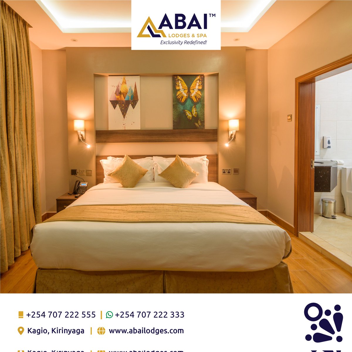 AbaiLodgesSpa's tweet photo. Book some premium accommodation at our Lodge today. We have standard, deluxe and executive rooms suited to your needs.
Do not take any chances. Settle for the best value that money has to offer.
Book a room today by calling +254707222555
#AbaiLodgesandSpa
#ExclusivityRedefined https://t.co/GCj1iXaQm3