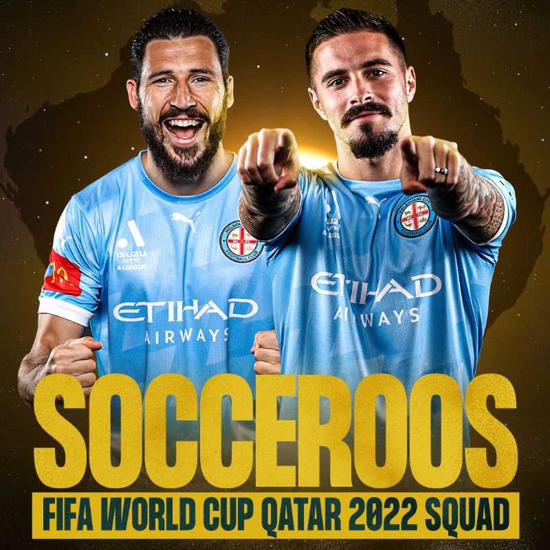 MelbourneCity's tweet photo. 𝐋𝐎𝐂𝐊 𝐈𝐓 𝐈𝐍! 🔒✈️

A huge congratulations to Mathew Leckie and Jamie Maclaren who have been named in the @Socceroos 26-man World Cup squad!

💙 https://t.co/723SimSTw7