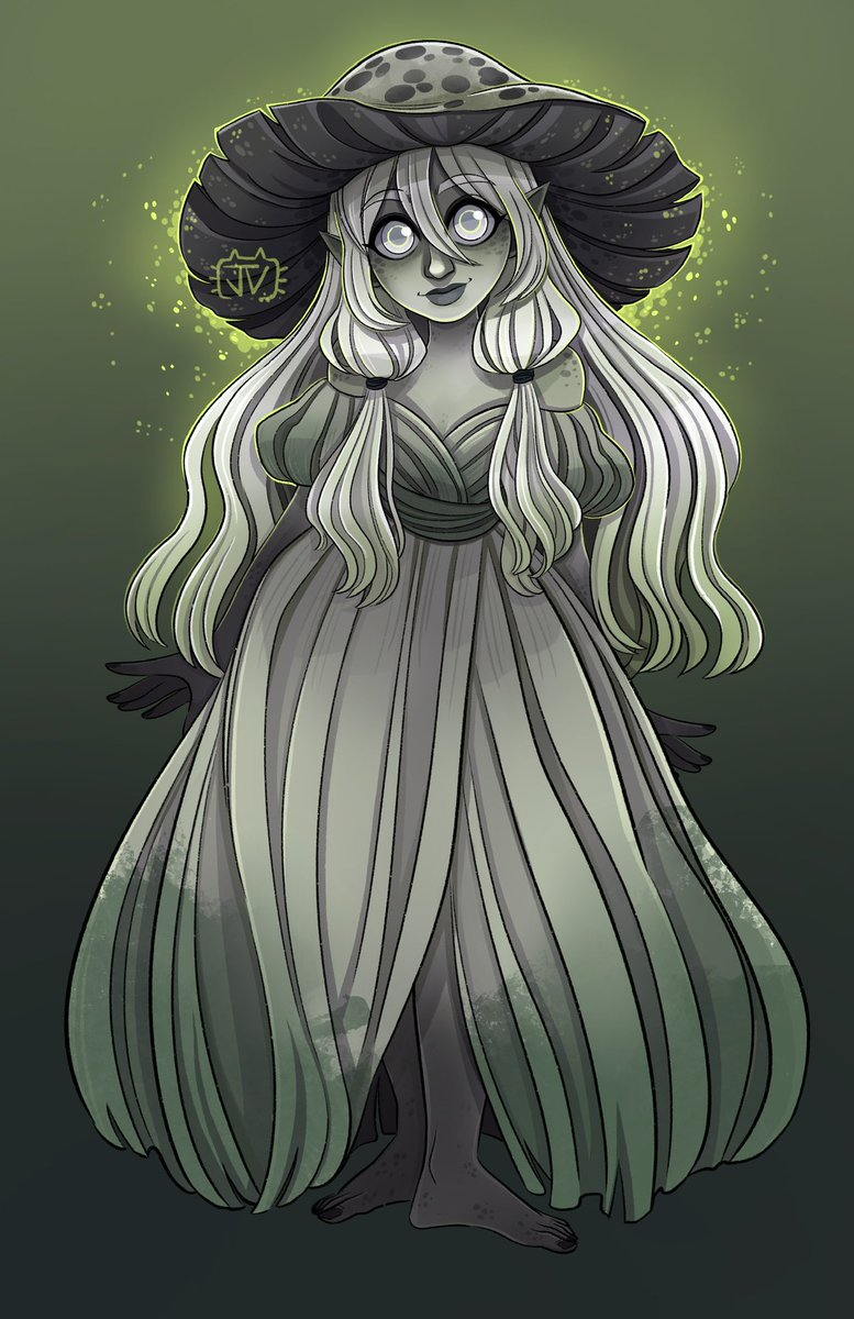 Just want to share my cute circle of spores druid, Gloom with twitter. 🍄🖤 #DnDcharacter