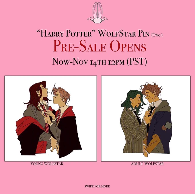  Pre-Sale  Hey friends ! I am so happy to announce that I am going yo work with o to make my art into pins . Starting with my favorite couple WolfStar ! Both young and Adult versions !   Now the pre-sale is opening till next week ! 