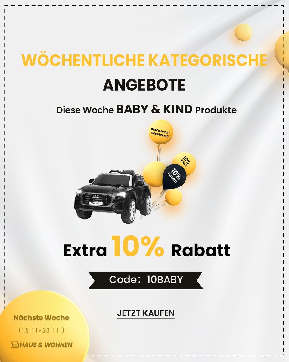 CostwayDE's tweet photo. Die Angebotskategorien dieser Woche - Baby & Kind
Extra 10% Rabatt mit Code 》10BABY《
8.11 - 14.11🎈https://t.co/siLiFrhIAC
#BlackFriday #kindermöbel #spielzeug #kinderauto #sale #angebot #rabatt #coupon #couponcode #Wochenstart #costway https://t.co/EWDtPgLb9z