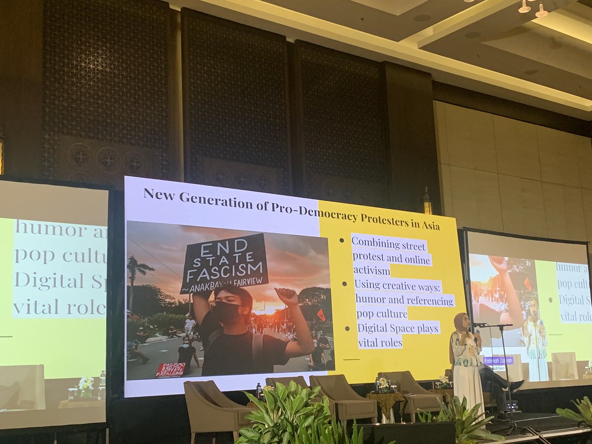 Fatimah Zahrah from @AYF_ASEAN points out the role of digital and social media and how young activists are deploying humour and pop culture references as key tools to further the spread and vitality of pro-democracy protest around Asia