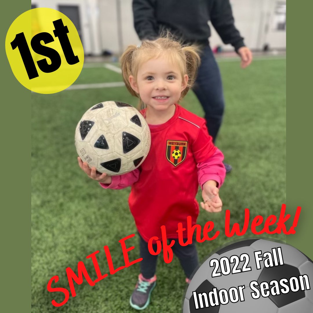SoccerWeyburn's tweet photo. Congratulations to the winner of the 1st SMILE of the Week for the 2022 Fall Indoor Season!!
Such awesome entries this week!!
To enter, please email photos to weyburnsoccer@sasktel.net
#weyburnsoccer #youthsoccer #soccerforallages #smilecontest #smilesarecontagious #smile https://t.co/n0Rn3V8WuB