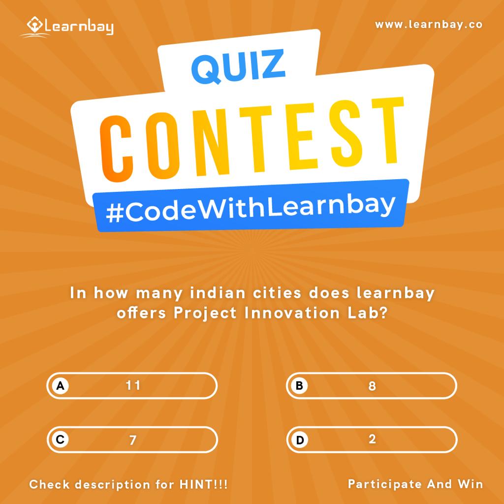 Participate in #CodeWithLearnbay #contest &amp; win Amazon GV's. 
Rules: 
1)RT &amp; Follow us
2)Choose the right answer &amp; comment below with 
#CodeWithLearnbay &amp; tag 5 friends
Contest ends on 9th Nov
(Hint: visit:bit.ly/3zYHJLf )
#ContestAlert #ContestIndia