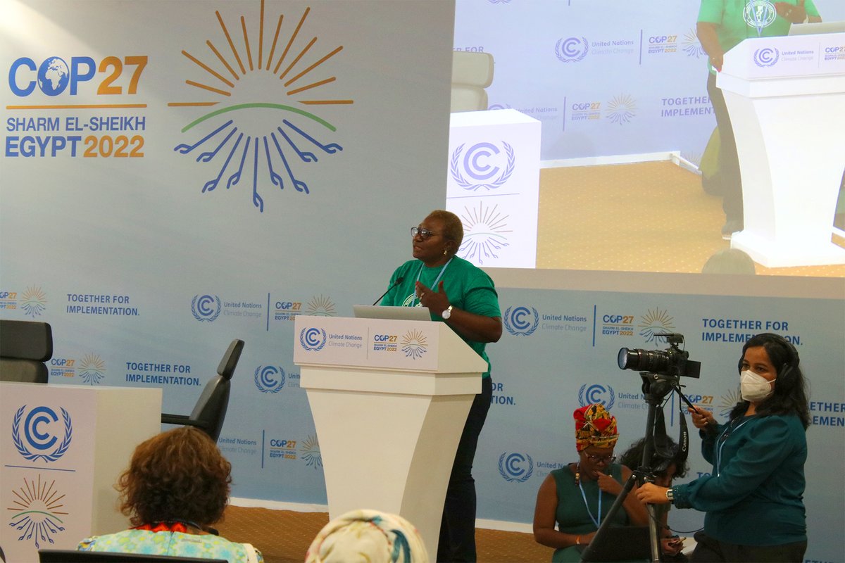 WEP_Nigeria's tweet photo. “We must take our space and present our demands, Our voices must be amplified” 
WEP delegates at #AfricaFeministDay at  #COP27  during the caucus meeting of  @WGC_Climate  in #SharmElSheikh https://t.co/eRxtIfxJ08