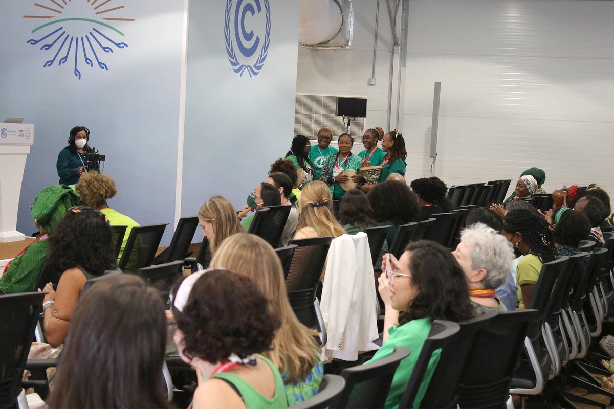 WEP_Nigeria's tweet photo. “We must take our space and present our demands, Our voices must be amplified” 
WEP delegates at #AfricaFeministDay at  #COP27  during the caucus meeting of  @WGC_Climate  in #SharmElSheikh https://t.co/eRxtIfxJ08