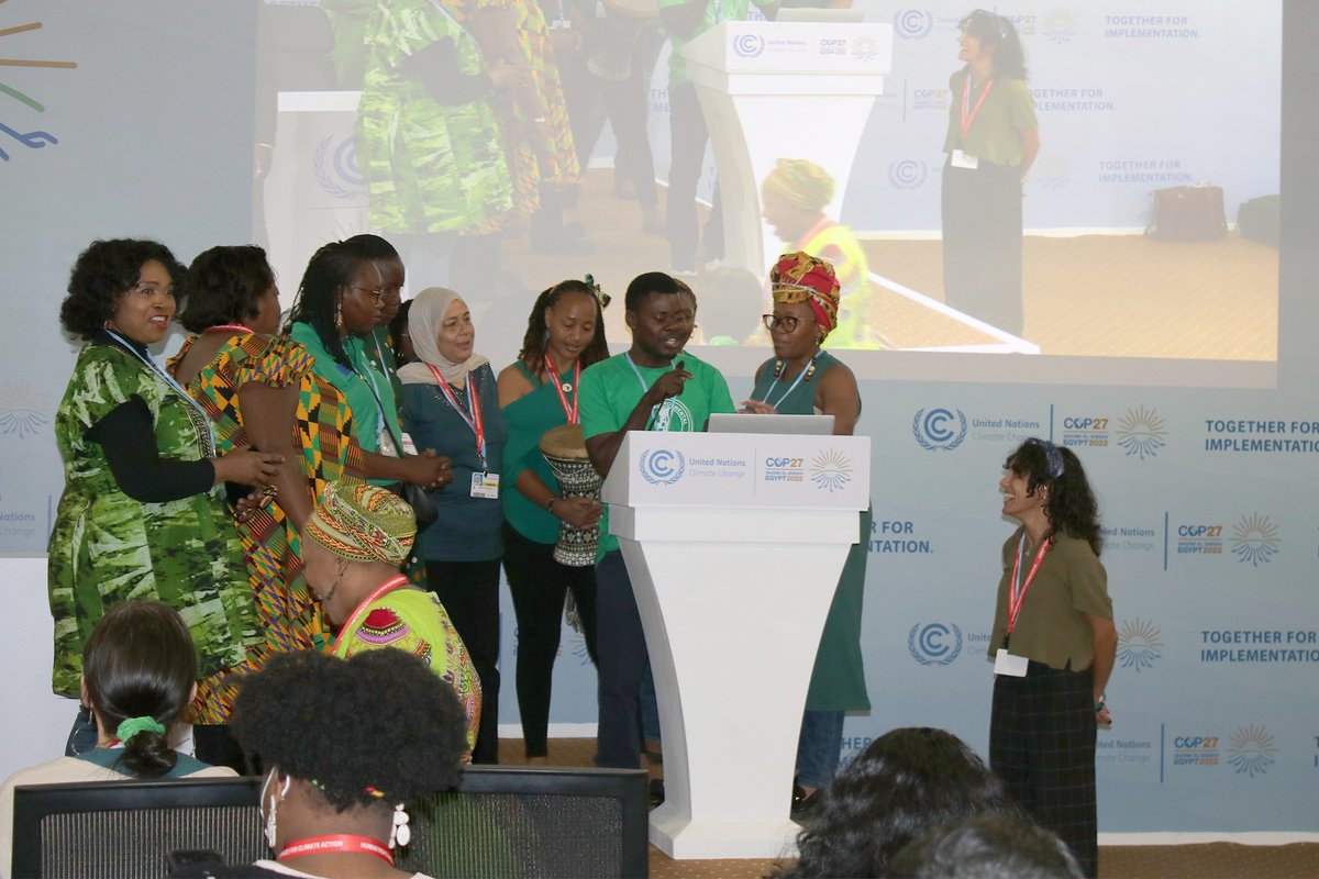 WEP_Nigeria's tweet photo. “We must take our space and present our demands, Our voices must be amplified” 
WEP delegates at #AfricaFeministDay at  #COP27  during the caucus meeting of  @WGC_Climate  in #SharmElSheikh https://t.co/eRxtIfxJ08