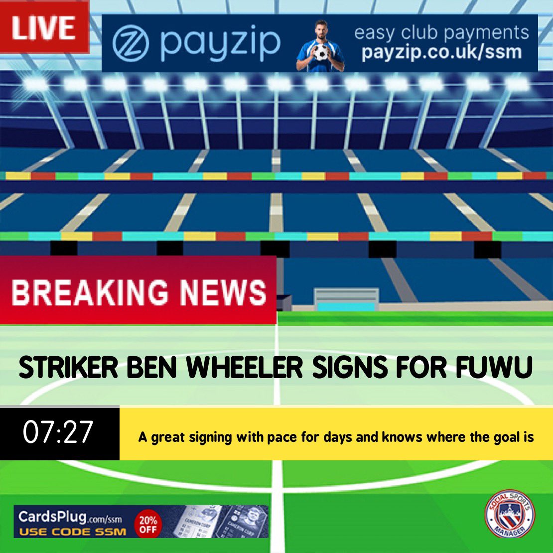 NEW Signing Ben joins his knebworth team mates Harry , Ollie and Joe . 

We are thrilled to add a new striker to our armour and we are sure Bens got plenty of goals in him . 

#newsigning #striker #coyfuwu 

With thanks to our sponsors