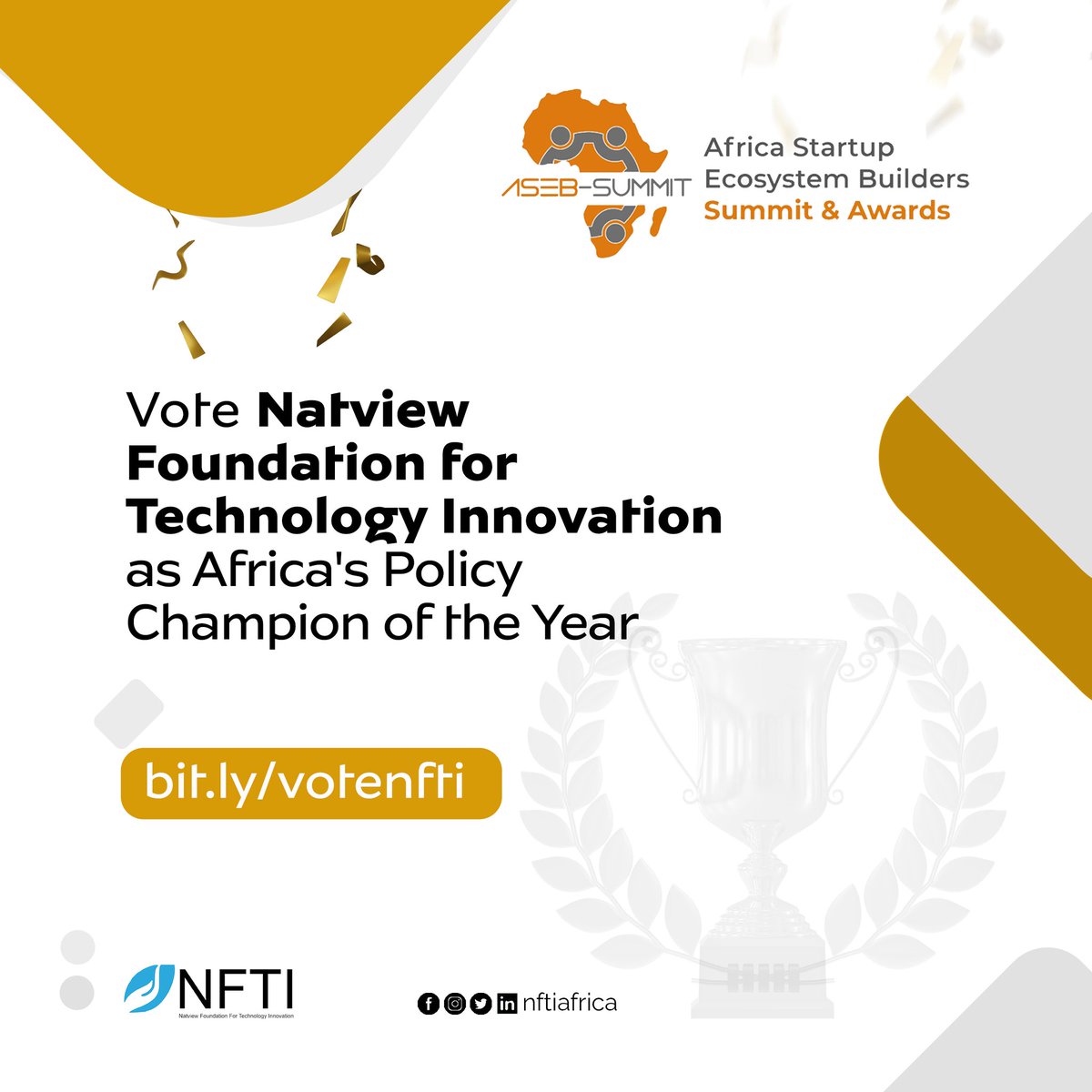 NFTIAfrica's tweet photo. We are pleased to announce that NFTI has been nominated as finalist for the 2022 Africa Startup Ecosystem Builders Awards in Johannesburg, South Africa.
Please visit https://t.co/rlbDN4VCmo to vote for NFTI as Africa's Policy Champion of the Year.
#Data4SocialGood https://t.co/YpSwcRVcMz