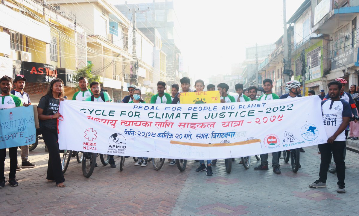 NepalMerit's tweet photo. In collaboration with @digobikasdotorg , Merit Nepal & other clubs from #Biratnagar successfully organized 'Cycle for Climate Justice' on November 6, 2022.
This event was hosted in 50 cities across Asia on the theme 'Reparations for Climate Finance.
#Act4Impact #MeritImpact https://t.co/QsDiDM8hgz