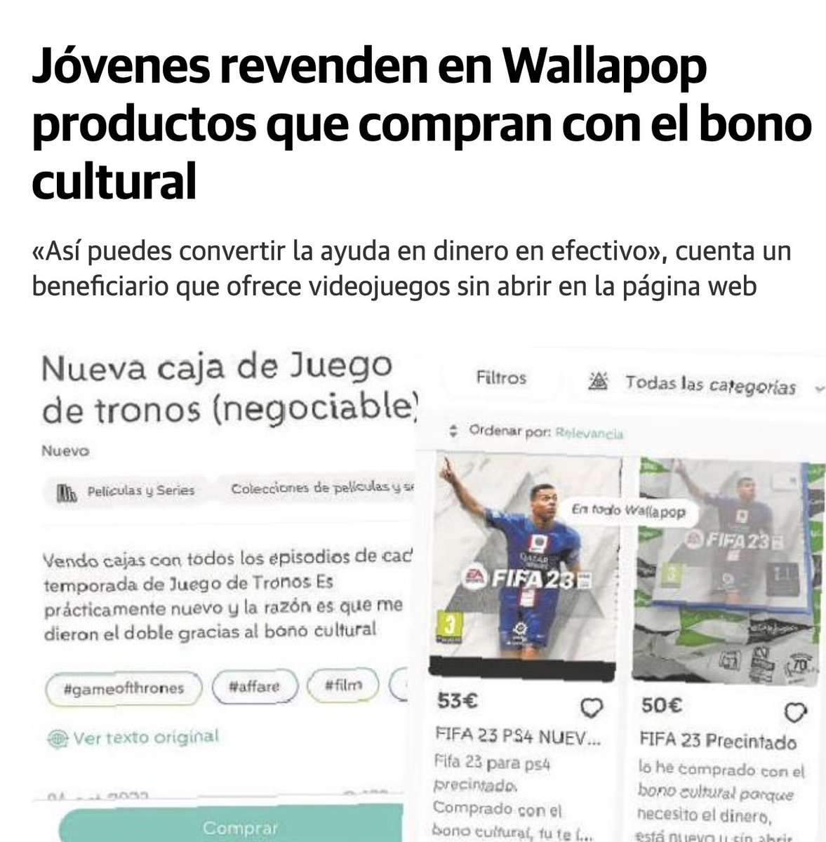 jlhortelano's tweet image. Jóvenes vendiendo por wallapop productos comprados con los 400€ que les han "caido" por el bono cultural. Quien lo podría haber imaginado...