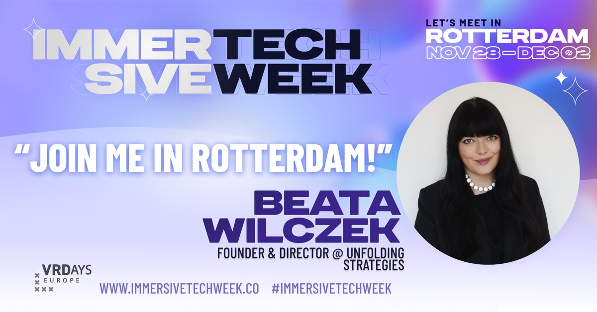 ✨Honored to share I will be speaking at #ImmersiveTechWeek by <a href="/VRDays/">VRDays Foundation</a> in Rotterdam on Virtual Fashion &amp; Virtual Bodies with <a href="/suzavos/">Suza Vos</a> <a href="/sander/">Sander Veenhof - VPRO Medialab</a> and #nikgundersen 

Let's meet!