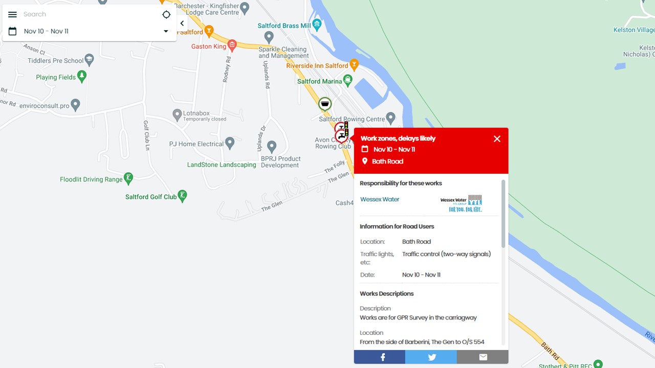Saltford Parish Council on Twitter "Planned roadworks 10 & 11 Nov, A4