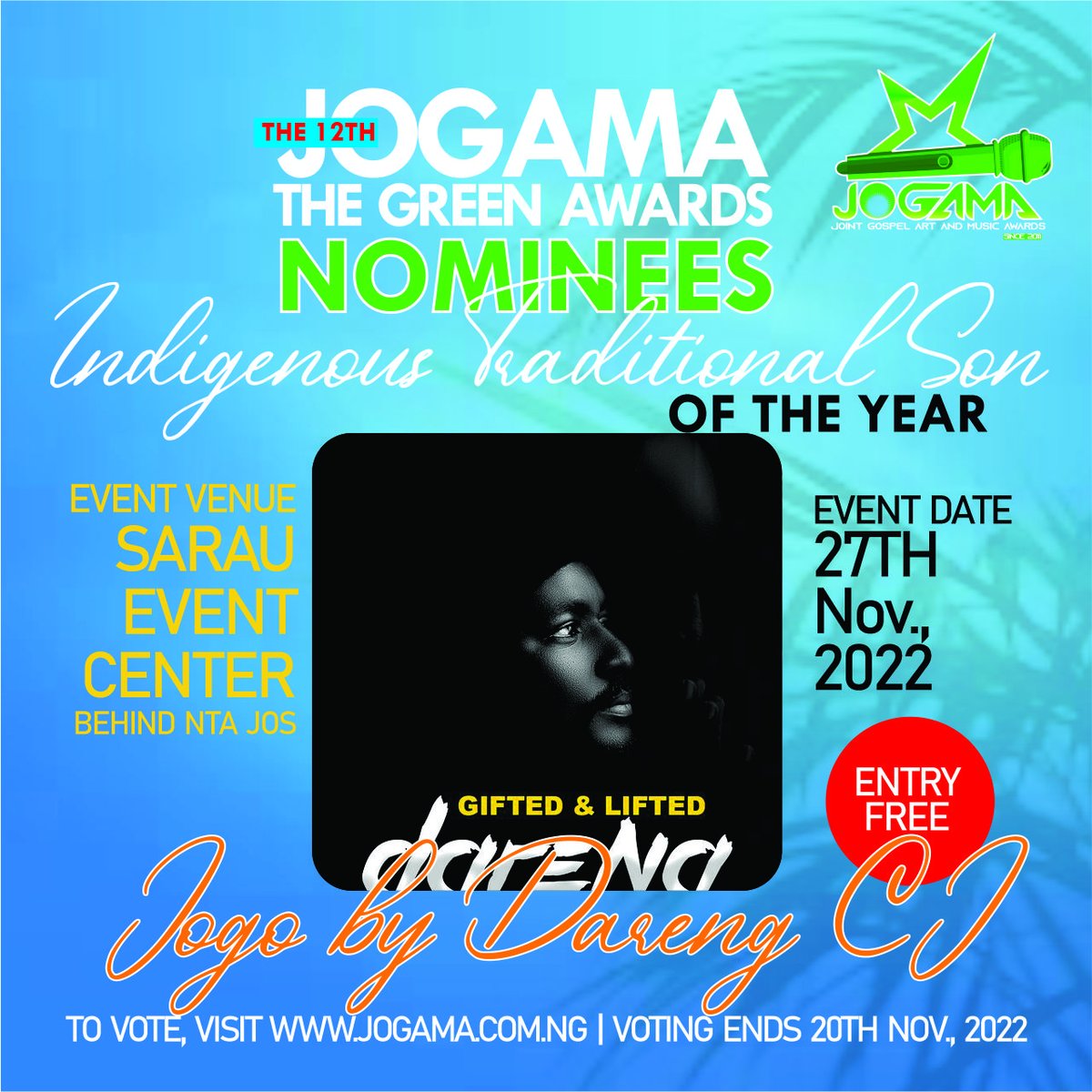 jogamagreen's tweet photo. JOGAMA-THE GREEN AWARDS 2022

THE 12TH EDITION

Meet our Nominees for Indigenous Traditional Song of the year

#JOGAMA12
#JOGAMA2022
#iSupportJOGAMA https://t.co/z5MVE8Ii0r