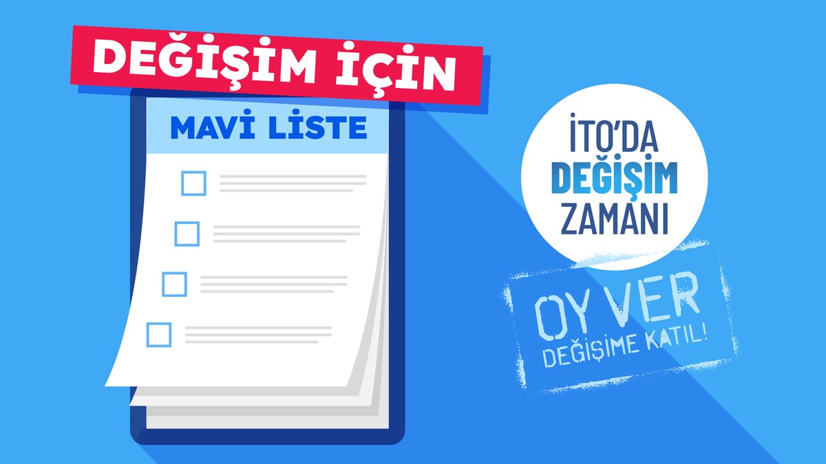 Mavi Liste için sandık başına!
Yarın İstanbul Fuar Merkezi'nde 9,10 ve 11. salonlarda, sandıklarda buluşuyor, İTO'da Değişim için Mavi Liste'ye oy veriyoruz! Halen başvuru formunu doldurmadıysanız değişim için hemen doldurun: itodadegisim.org/basvur

#ito #itodadeğişim