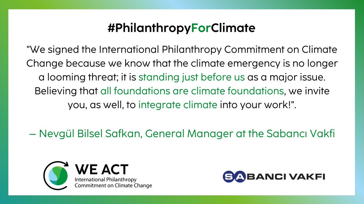 We are excited to share that <a href="/SabanciVakfi/">Sabancı Vakfı</a> has joined the global #PhilanthropyForClimate movement! 

Join them and 580+ other foundations across the world in taking #ClimateAction. Join the #PhilanthropyForClimate movement: ow.ly/rx6j50LvK3u
