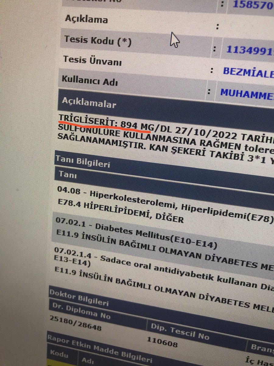 YavuzOmer5334's tweet photo. 😳😳😳 #Raporlureçetelerikontrolediyorum
#Trigliserit #Ldl https://t.co/Q0Q8OBBvzu