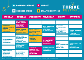 brookesENTSUPP's tweet photo. Here is a look at our #Thrive2022 programme of events! 👀 We have a total of eighteen events between 14-19 November covering a wide range of topics. Book your FREE ticket to any of the below events by visiting the link in our bio today! ✨ #OxfordBrookes @oxfordbrookes https://t.co/szsOn1qHJj