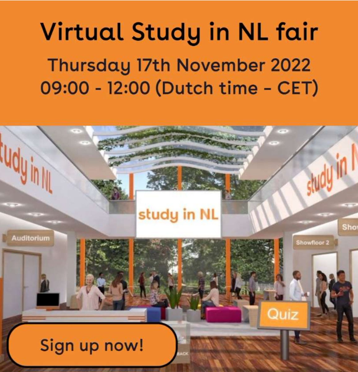 Are you interested in doing a master, bachelor or PhD in the Netherlands? Then reserve your spot for one of the largest virtual education fairs exclusively for #NL higher education. 

It's open to students from all over the world. 

Register now: meetyoo.live/register/1/202…