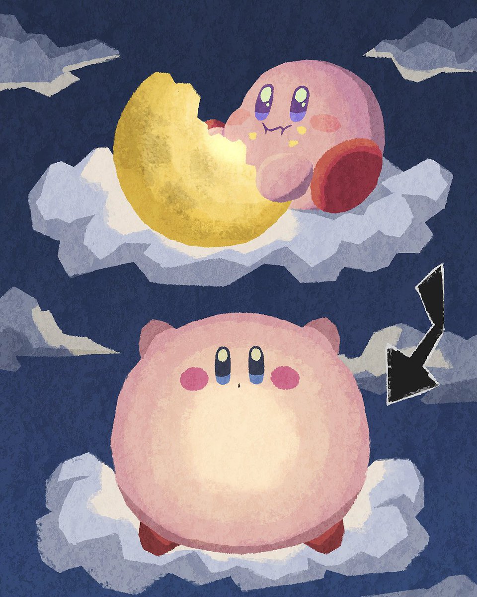 kirby cloud sky food eating moon no humans cloudy sky  illustration images