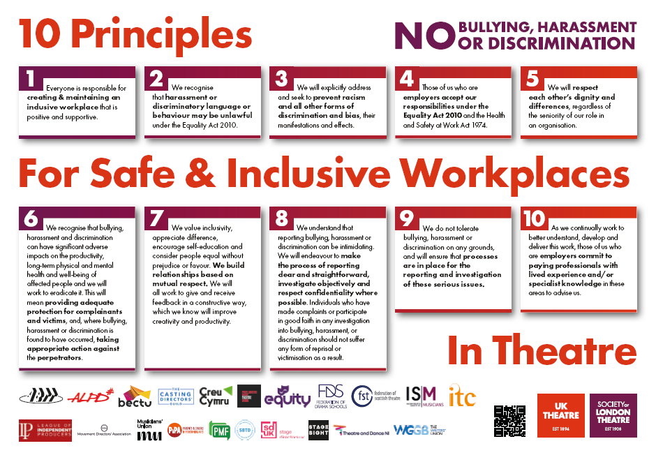 theabtt's tweet photo. The ABTT supports #10Principles for creating safe and inclusive working spaces in the theatre industry, to help tackle bullying, harassment and discrimination.
#ABTT #Theatre https://t.co/kfLociSaA2