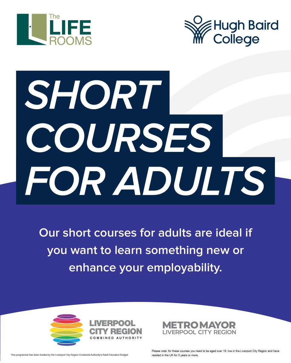 LifeRooms_MC's tweet photo. Want to learn something new or enhance your employability?๐๐ผ
Begin our short courses for adults with Hugh Baird College, with 24 courses ranging from 30 minutes long to 4 hours long.
17 November ๐ Walton Life Rooms
@hughbaird #education #empolyability #learning https://t.co/NPBGZhCIYi