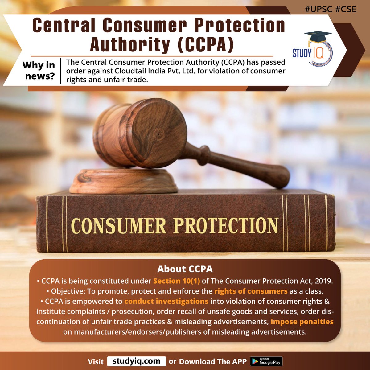 upsciq's tweet photo. #Central #Consumer #Protection #Authority (CCPA)
#centralconsumerprotection #consumerprotectionauthority #ccpa #cloudtailindia #consumerrights #consumerprotection #protectionact2019 #rightsofconsumers #violationofconsumerrights #goodsandservices #tradepractices #advertisements https://t.co/ztcI4fAB1A