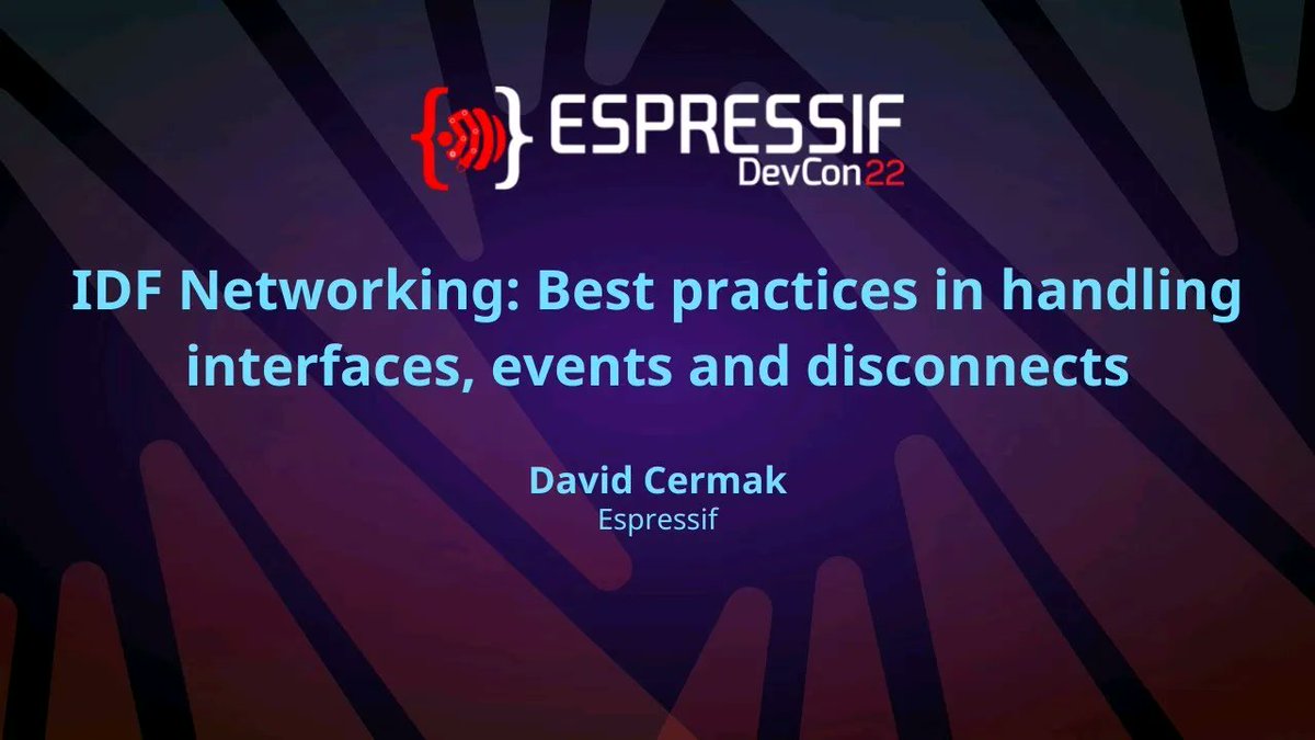gmag12's tweet photo. La disponibilidad de comunicación en dispositivos #IoT puede sufrir interrupciones. Aprende a gestionar eventos de red con #esp32. #DevCon22
EDC22 Day 1 Talk 11: IDF Networking Best practices in handling interfaces events and disconnects https://t.co/3ot5wnyeo8 https://t.co/YsM4m0nDwq