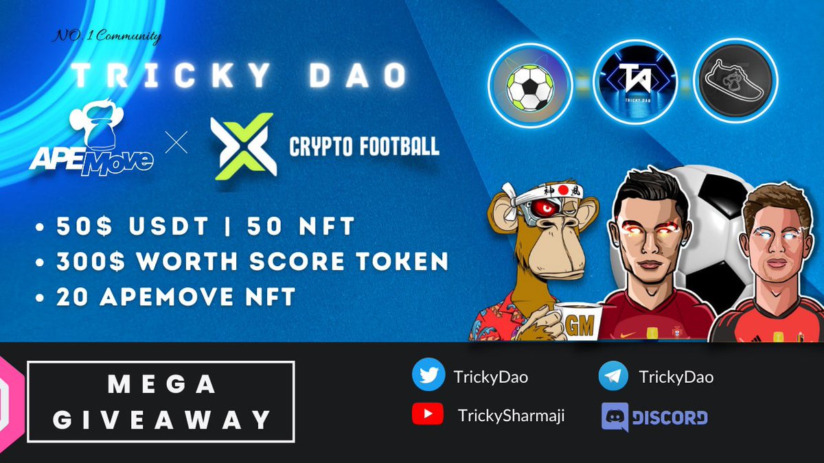 TrickyDao's tweet photo. 🔥 #Massive #Giveaways! 🥳

50 #USDT  &amp; 1500$ Worth 300 Score token &amp; 50 < 3 Star NFT !

20 Legendary &amp; Mythic sneakers NFT ! 🤑

To Enter⤵️
1️⃣ Follow @TrickyDao
2️⃣ RT 💗  &amp; @ 3 Friends &amp;
3️⃣ join givelab : https://t.co/nSALV36XaW

#football #senaker #move2earn
#usdtgiveaway #web3 https://t.co/F49I0nirt6