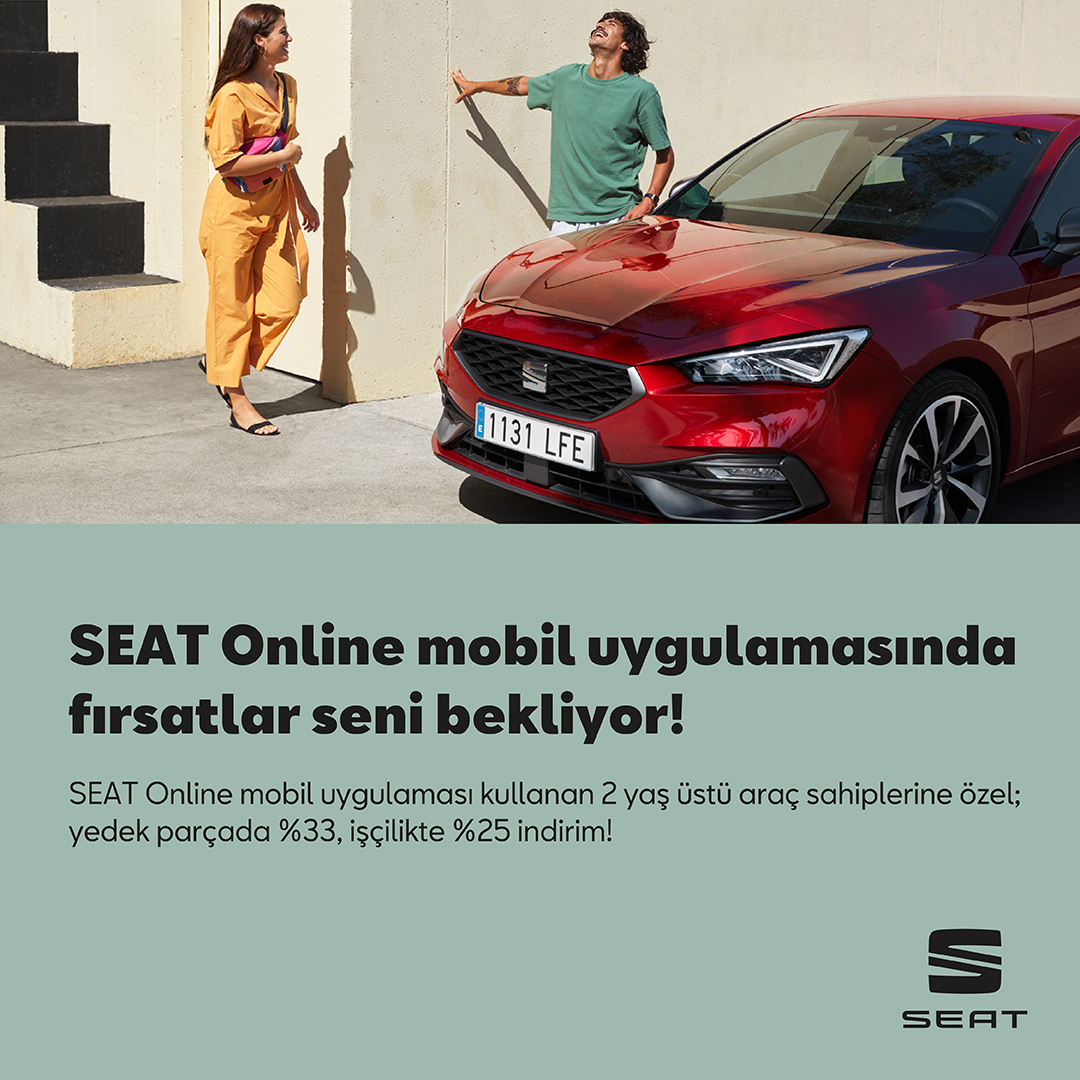 SEAT Online mobil uygulaması kullanan 2 yaş üstü araç sahiplerine özel; yedek parçada %33, işçilikte %25 indirim!

*Kampanya 31 Aralık 2022 tarihine kadar geçerlidir.

Detaylı bilgi için seat.com.tr adresini ziyaret edebilirsin!

#SEAT #SEATTürkiye