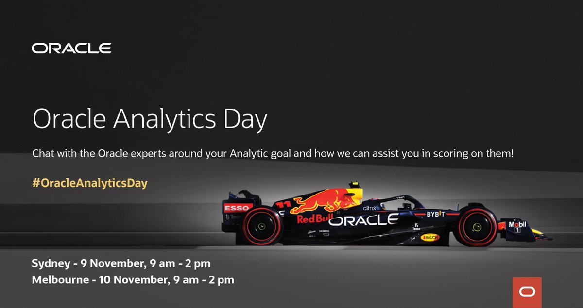 Patrick_H's tweet photo. Join us at Oracle Analytics Day in Sydney 9 November or Melbourne 10 November to access the latest insights into #analytics such as #AI, #machinelearning and natural language processing technologies. https://t.co/sXopGAI0gG 

#OAD #AnalyticsDay https://t.co/BfldllcY5D