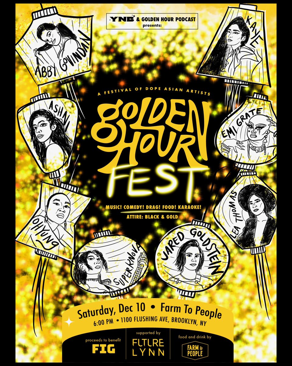NYC! Excited to announce this incredible lineup for our “Golden Hour Fest” event on December 10th ✨ in collaboration with @CHARLENEKAYE &amp; #GoldenHourPodcast. Event will be held at <a href="/FarmToPeople/">Farm To People</a> &amp; proceeds will benefit #FigNYC! Get your tix here: bit.ly/ynbxghfdec2022